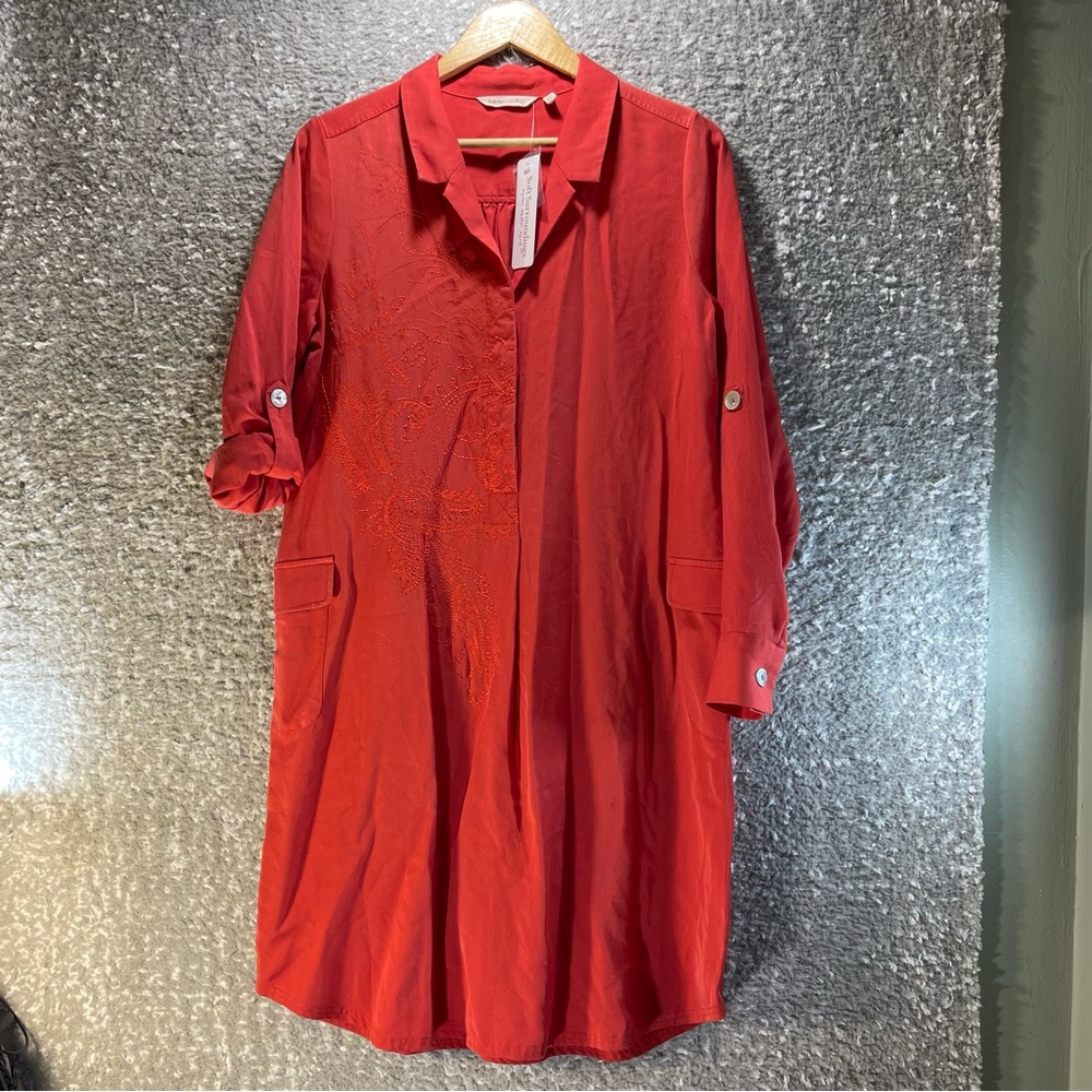 SOFT SURROUNDINGS Small Weekender Tencel Dress Coral Embroidered NWT $110